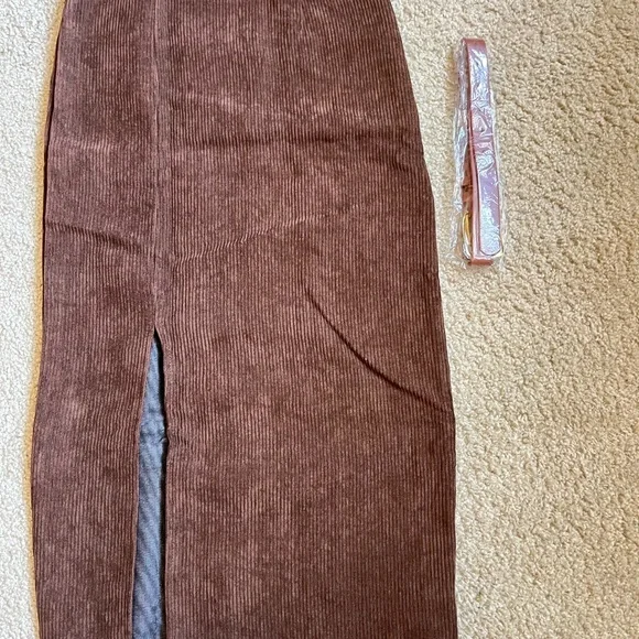 Brown Retro brown Corduroy Slit Skirt Female Mid-length‎ High Waist Elegant new… - Picture 6 of 8